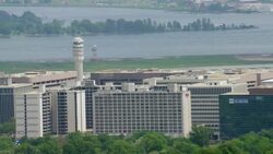 'WS ZO AERIAL Shot of Ronald Reagan Washington National Airport / Washington DC, United States' Stock Footage