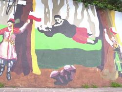 WS soccer graffiti / mural painting Stock Footage