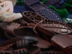 Plastic shoes piled up Stock Footage