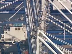 MS AERIAL Shot of container port at Charleston city / South Carolina, United States Stock Footage