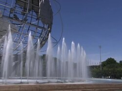 The Unisphere and fountain in Flushing Meadows-Corona Park Stock Footage