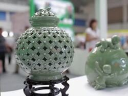 CU Chinese porcelain in fairs /Xi'an, Shaanxi, China Stock Footage