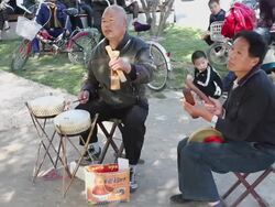 MS People play Traditional musical instruments in park/xian,shaanxi,China Stock Footage