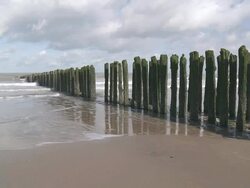 MS View of wave breaker at beach of Knokke / Ostend, Flanders, Belgium Stock Footage