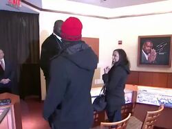 Shaquille O'Neal at Shaquille O'Neal Surprises Holiday Shoppers By "Working" Behind Counter At Zales Jewelers' 5th Avenue Stock Footage