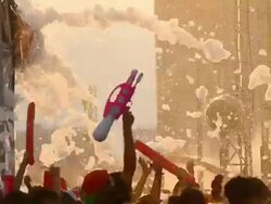 Concert Area With Machine Making Bubbles In The Evening Stock Footage