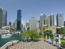 Skyline of the Sydney CBD and Circular Quay Ferry Terminal, Sydney, New South Wales, Australia Stock Footage