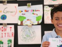 MS TD Student showing recycle project in classroom / Richmond, Virginia, United States  Stock Footage