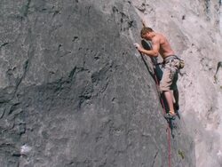 HD CRANE: Climbing On Extreme Terrain Stock Footage