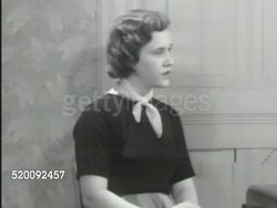 1951: GUIDANCE CENTER: DRAMATIZATION: 'Martha' talking w/ Psychiatrist SOT talking about housework, explaining favoritism of mother to brothers. Instructional Video