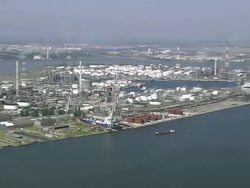 WS AERIAL ZI ZO TD View of industrial area at Antwerp Docks / Flemish Region, Belgium Stock Footage