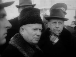 B/W 1961 close up Nikita Khrushchev standing in crowd outdoors / East Berlin / Cold War / Germany Stock Footage