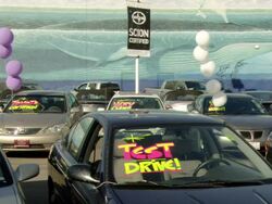 MS View of second hand cars for sale on dealer lot / Los Angeles, California, United States Stock Footage