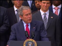 President Bush welcomed the Super Bowl champion New York Giants to the White House Wednesday. The Giants defeated the New England Patriots 17-14 in Super Bowl XLII in February. News Clip