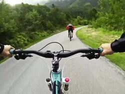 Mountain Bike Video: Long Descent on the Road Stock Footage