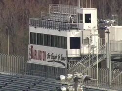 MS AERIAL Shot of Control room on Darlington Raceway / South Carolina, United States Stock Footage