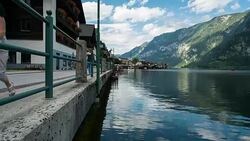 Time Lapse, Landscape and Crowd visiting at Hallstatt Village, Austria Stock Footage