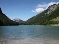 WS Mountain landscape with lake/ French Alps Stock Footage