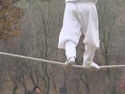 MS TS View of Jultagi (Korean tradition of tightrope walking) / Gwacheon Kyonggi-Do Province South Korea Stock Footage