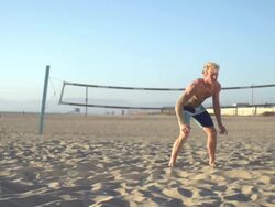 Man playing beach volleyball. - Slow Motion - filmed at 240 fps Stock Footage