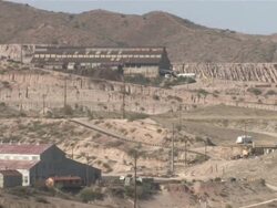 WS Shot of open pit strip mine and equipment destruction (errosion, pollution) / Miami, Arizona, United States  Stock Footage