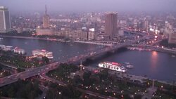 A bridge spans the Nile River in Cairo. Stock Footage