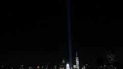 Blue Twin Towers Tribute Lights 2016 Stock Footage