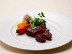 CU Piece of steak being picked up with forks / Seoul, South Korea Stock Footage