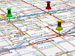 Thumbtacks on Road Map USA Stock Footage