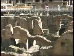 Rome Colosseum, Coliseum Interior incl. Underground Hypogeum Camera Pan: Italy Stock Footage