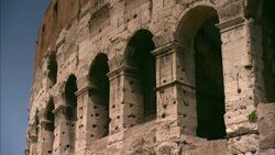 Pits mar the exterior of the Colosseum in Rome, Italy. Stock Footage