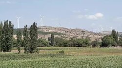 Windmills for electric power production Stock Footage