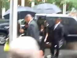 Khloe (L), Kim and Kourtney Kardashian arrive at Sirius Radio in New York 09/06/11 (Footage by WireImage Video/Getty Images Entertainment Video) Stock Footage