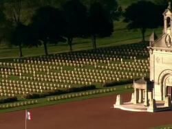 AERIAL MS monument at WWI cemetary at N-D de Lorette/ Picardy, France Stock Footage