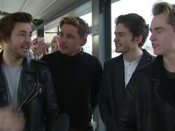 INTERVIEW - Kingsland Road on carols, X Factor and advice to others at HEART X Factor Xmas Choir on 12th December 2014 in London, England. Stock Footage