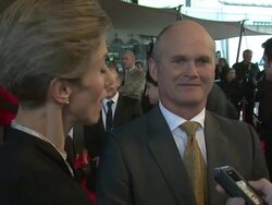 Sophie Darlington & Simon King at African Cats UK Premiere at BFI Southbank on April 25, 2012 in London, England (Footage by WireImage Video/Getty Images) Stock Footage