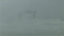 Giant wave completely obscures Pier, Hurricane Gustav Stock Footage