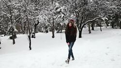 Young Girl Playing with Snow Stock Footage