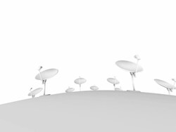 Fly through many satellite dishes around globe Stock Footage