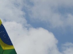 MS Shot of Brazil national flag / Rio, Brazil Stock Footage