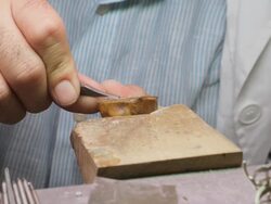 CU jeweller engraving metal plate Stock Footage