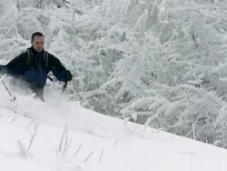 HD Super Slow-Mo: Skiing Through Deep Snow Stock Footage