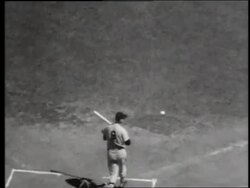 B/W pro baseball player at bat as player runs into home / 22nd Annual All Star Game / SOUND Stock Footage