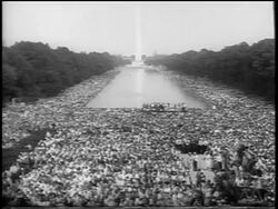 B/W August 28, 1963 high angle wide shot huge crowd in Mall at March on Washington / newsreel Stock Footage