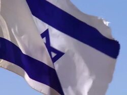 CU Shot of Israeli Flag blowing in wind / Shivta, Negev, Israel  Stock Footage