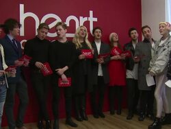 Shelly Smith, Matt Cahill, Stevie Richie, Kingsland Road and Blond Electra at HEART X Factor Xmas Choir on 12th December 2014 in London, England. Stock Footage