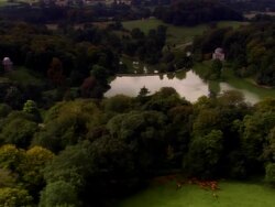 AERIAL, Stourhead gardens, Wiltshire, England Stock Footage