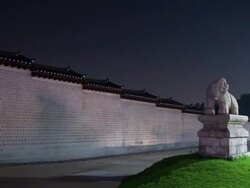 Night scenery of Haetae Stone Statue at Gwanghwamun Gate(Front gate of Gyeongbokgung Royal Palace) Stock Footage