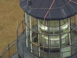 CU AERIAL ZO View of Bodie Island and Lighthouse / North Carolina, United States Stock Footage