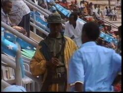 SOMALIA: MOGADISHU: HUSSEIN MOHAMED AIDID SPEAKS TO SUPPORTERS News Clip